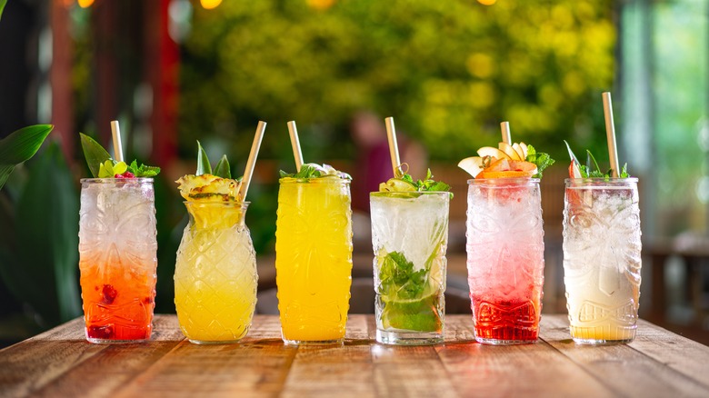 A group of tropical cocktails