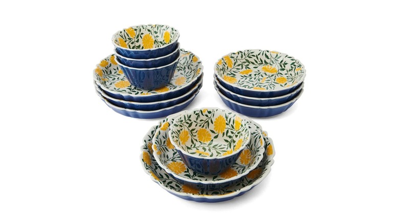 blue and yellow dinnerware set