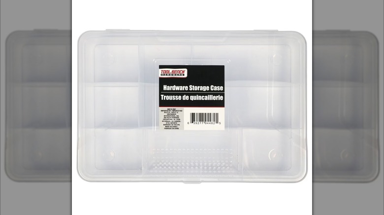 plastic hardware storage case with label
