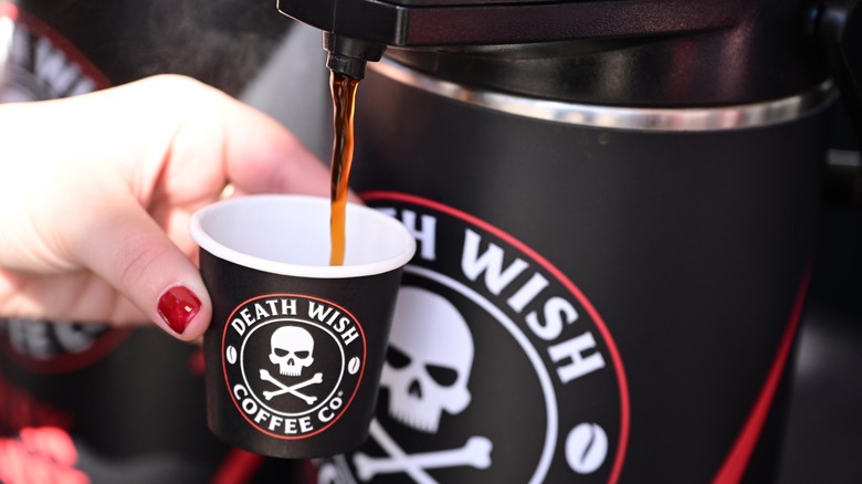 coffee being dispensed from death wish urn