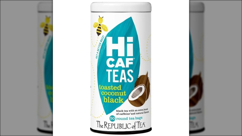 tin container of high caffeine tea bags