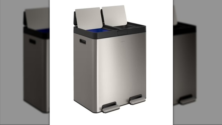 two-sided trash and recycling bin