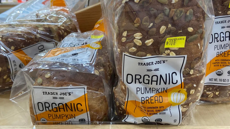 Display of Trader Joe's Organic Pumpkin Bread in store