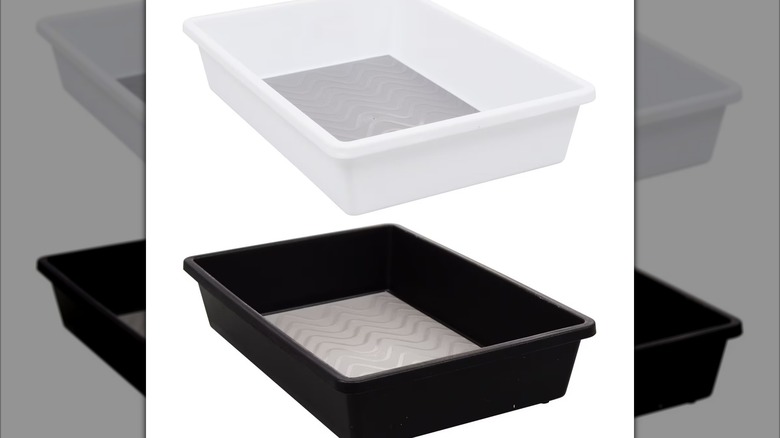two drawer organizers, black and white