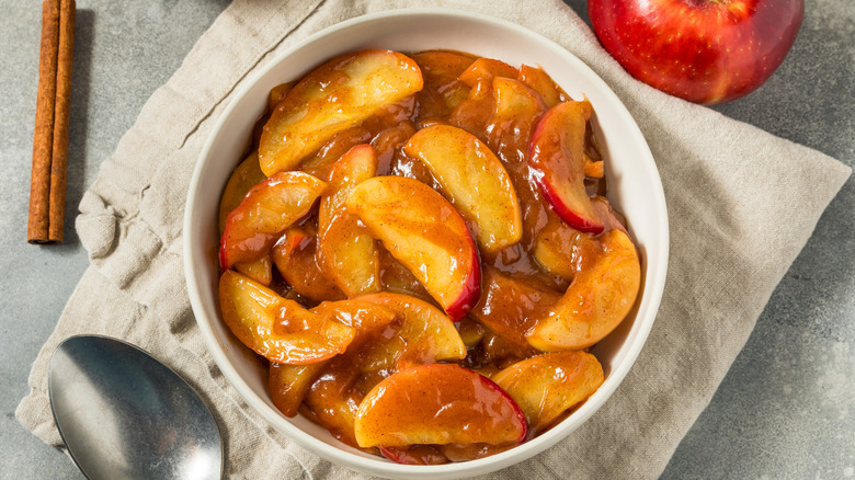 Overhead shot of baked apples.