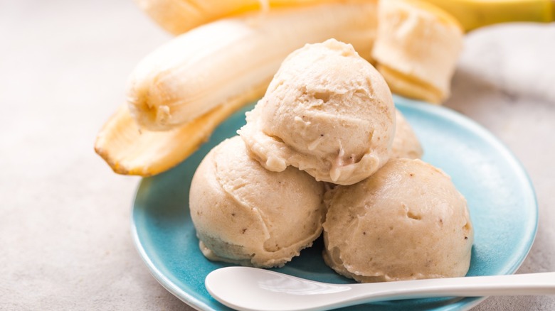 scoops of banana "ice cream" on dish