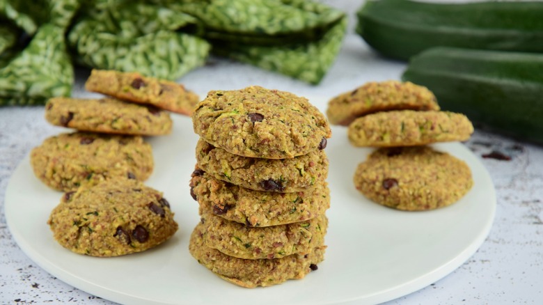 zucchini cookies piled on a plate