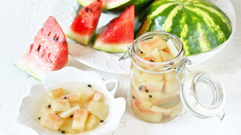 jar of pickled watermelon rind