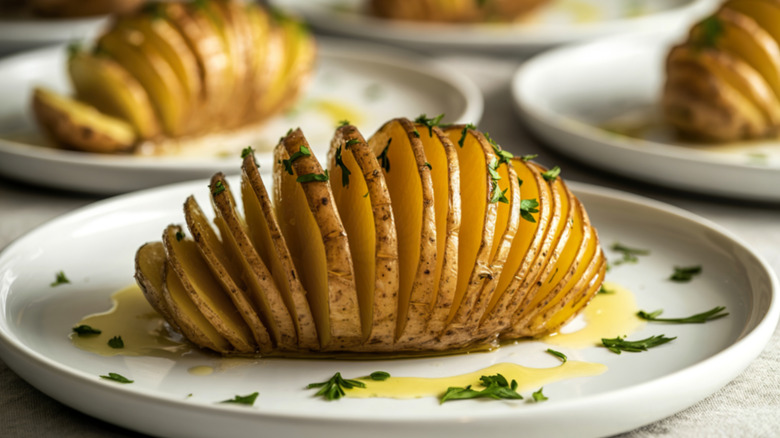 A perfectly baked Hasselback potato