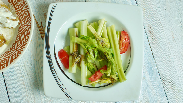 Plate with celery Victor, a marinated celery salad dish