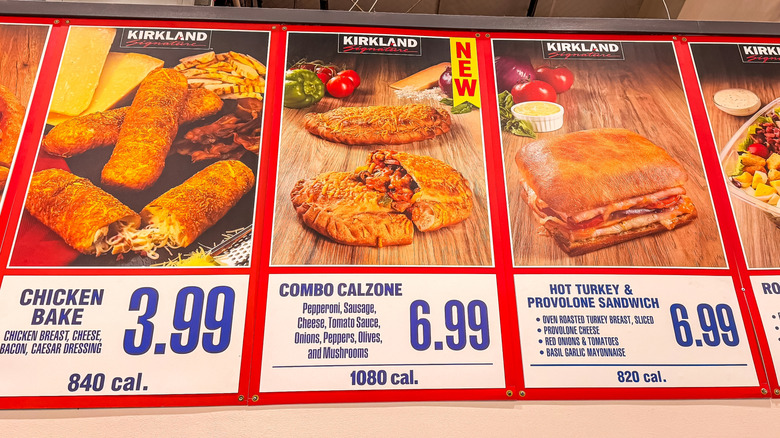 The Costco food court menu showing the calzone