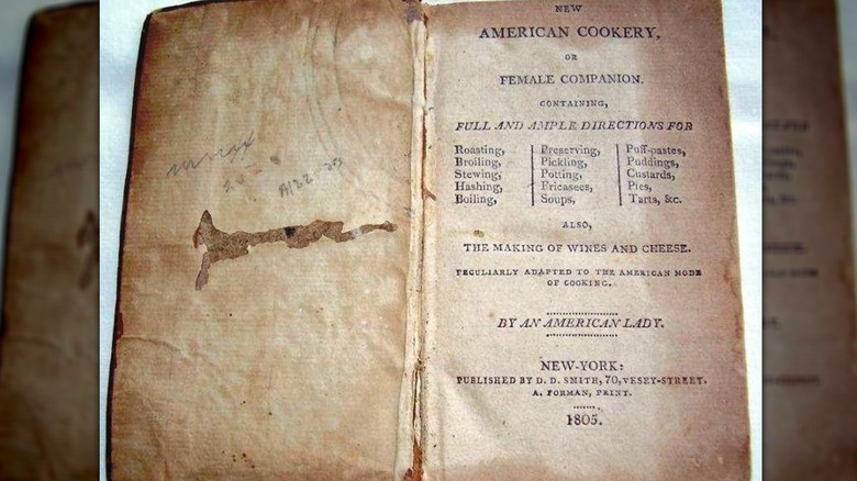 A close up of the title page for New American Cookery, Or Female Companion by Amelia Simmons