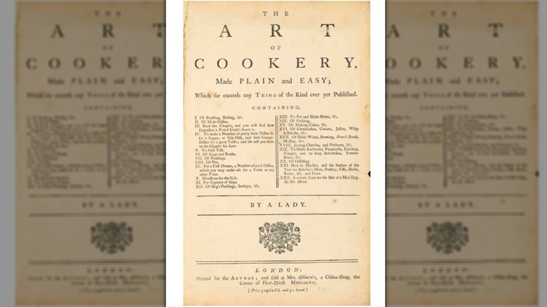 The title page of  The Art of Cookery, Made Plain and Easy, Hannah Glasse