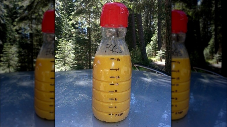 Raw eggs in a bottle