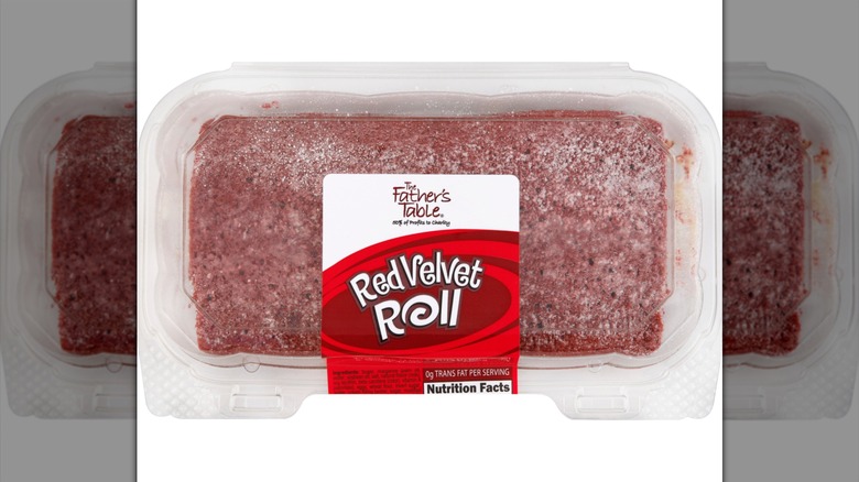 red velvet cake roll in plastic container