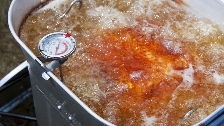 Thermometer in pot of hot oil