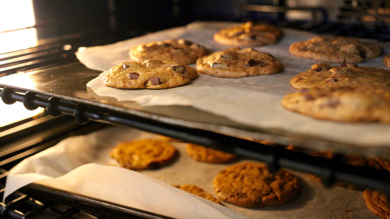 cookies baking on baking sheet