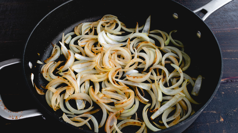 Onions cooking in a pan