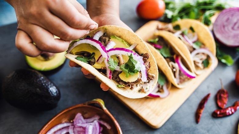 Red onions in tacos