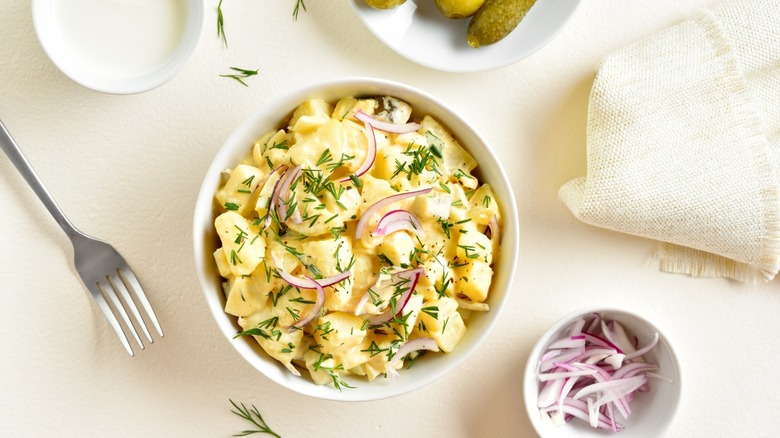 traditional american potato salad with red onion