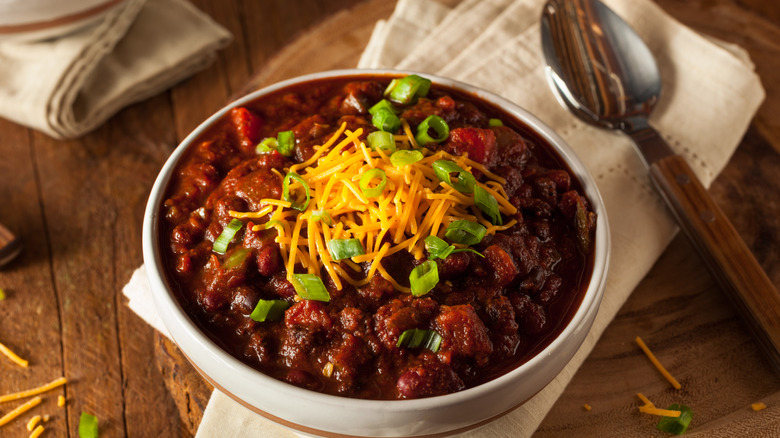Bowl of chipotle vegetarian chili.