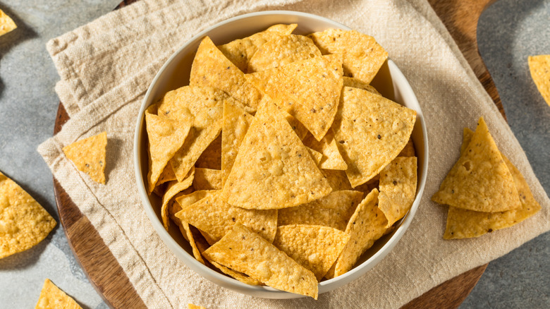Bowl of home made tortilla chips