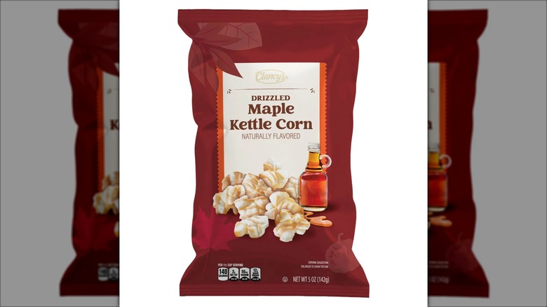 red bag of kettle corn with maple flavor