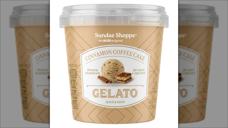 beige container of cinnamon cake gelato