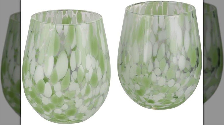 green marbled drinking tumblers in a pair