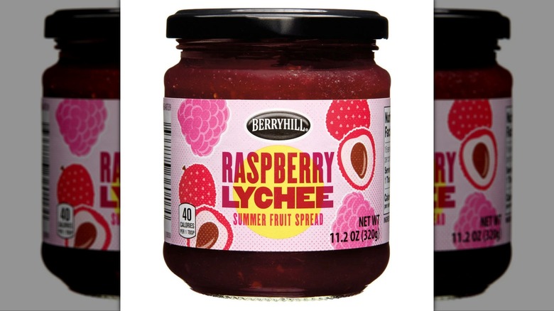 jam jar of raspberry lychee fruit spread