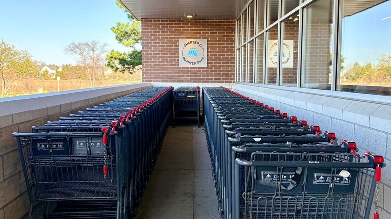 aldi shopping carts lined up outside store