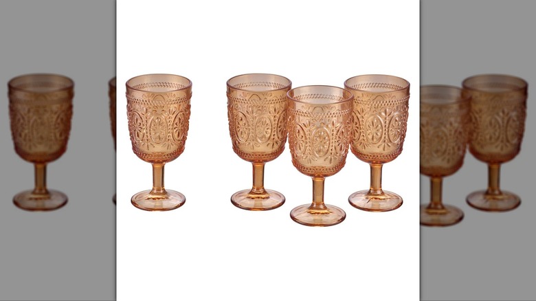 amber drinking glasses with embossed pattern