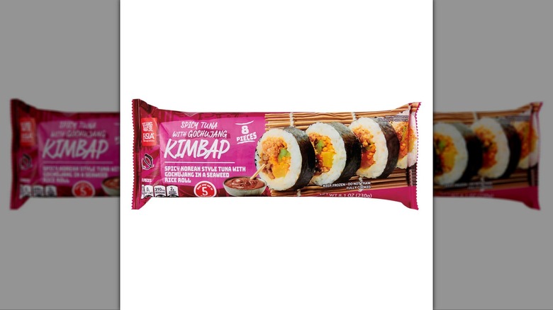 spicy kimbap roll in pink wrapper