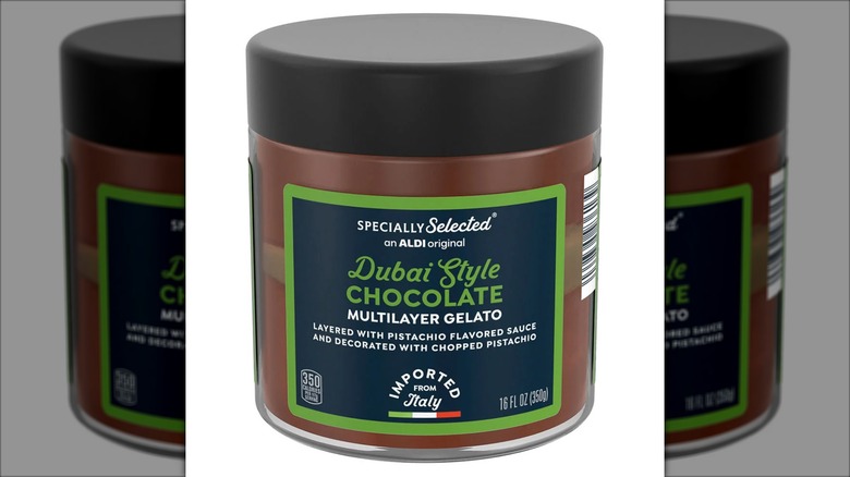 dubai style chocolate gelato in small container