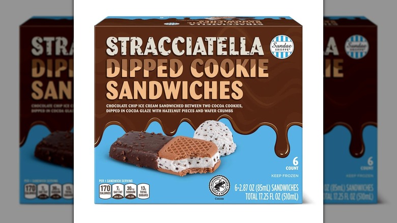 chocolate dipped ice cream sandwiches in box