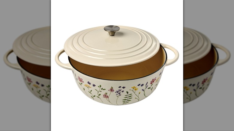 pretty dutch oven with floral pattern