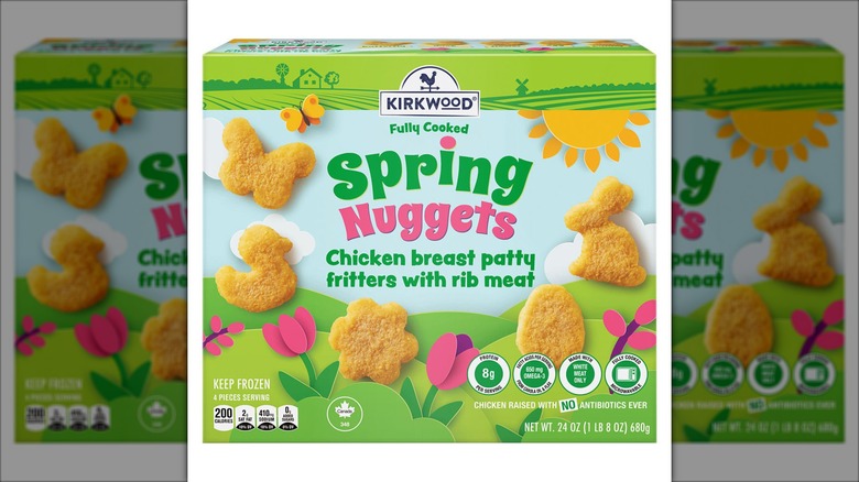 spring shaped chicken nuggets in blue box