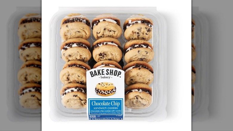 A package of chocolate chip cookies with frosting filling