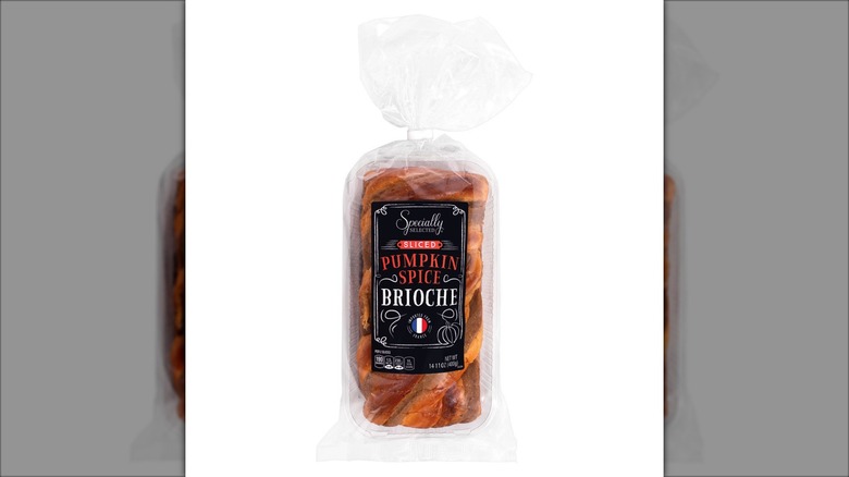 clear bag encasing pumpkin spice brioche loaf