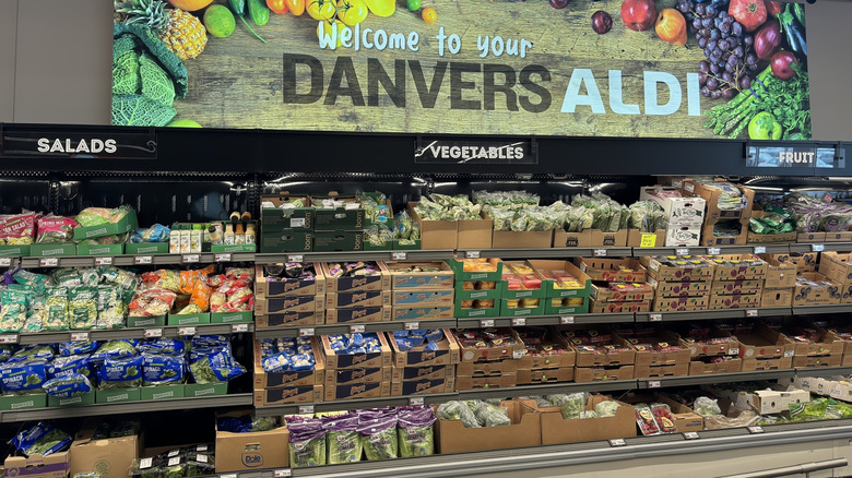 Produce section of Aldi in Danvers, Massachusetts