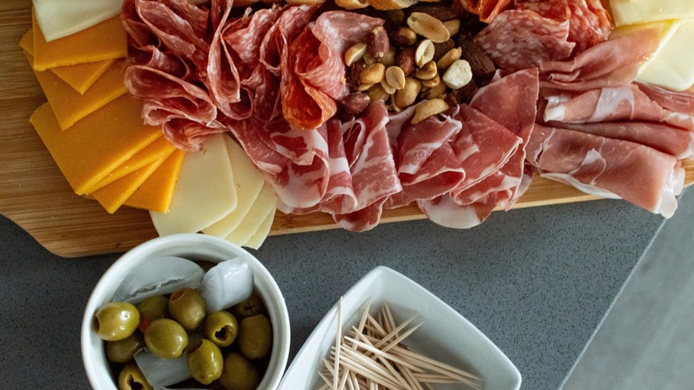aesthetic charcuterie board with olives