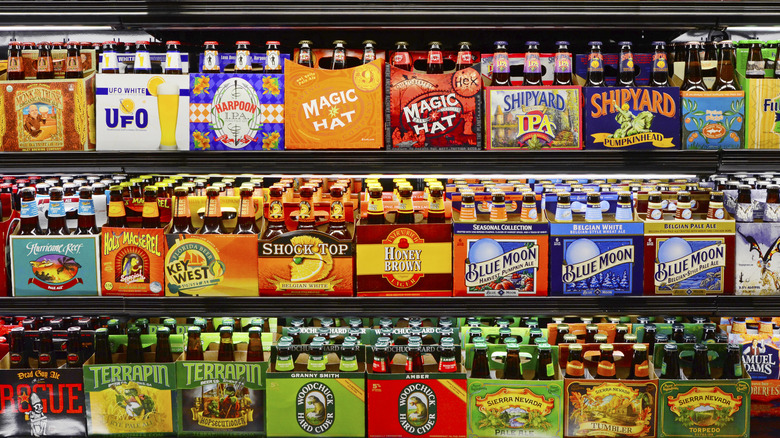 craft beers on a supermarket shelf