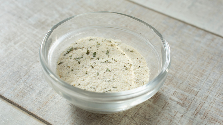 Small glass bowl of ranch seasoning.