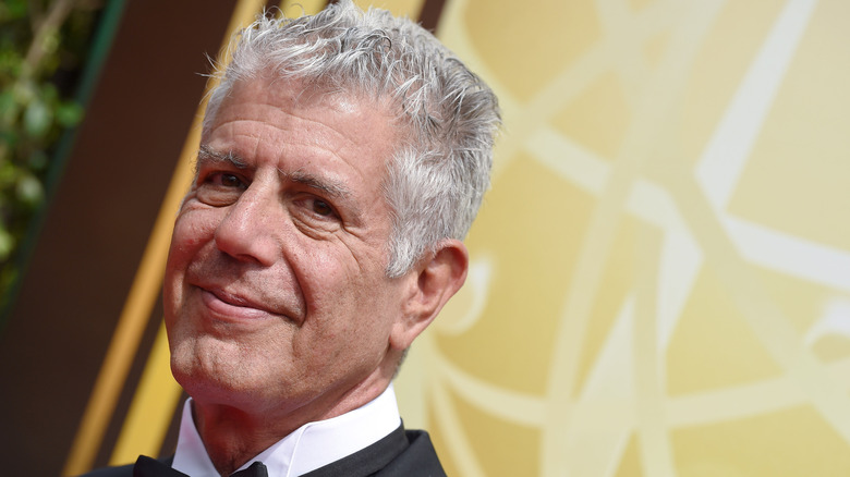anthony bourdain in bow tie on red carpet