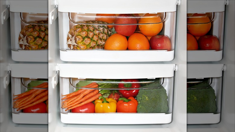 Fruit and vegetables in crisper drawers