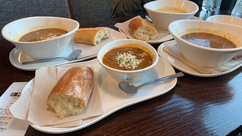 multiple bowls of panera soup