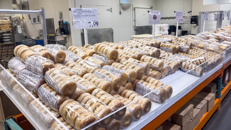 Packs of bagels in a Costco store