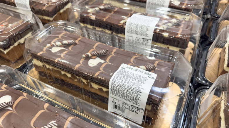 A display of Costco's tuxedo cakes