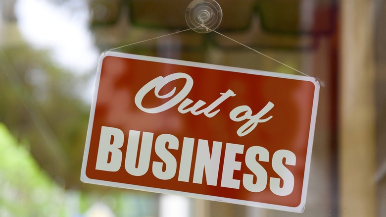 Sign in window reading "Out of Business"