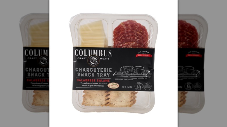 charcuterie snack tray with meat cheese and crackers